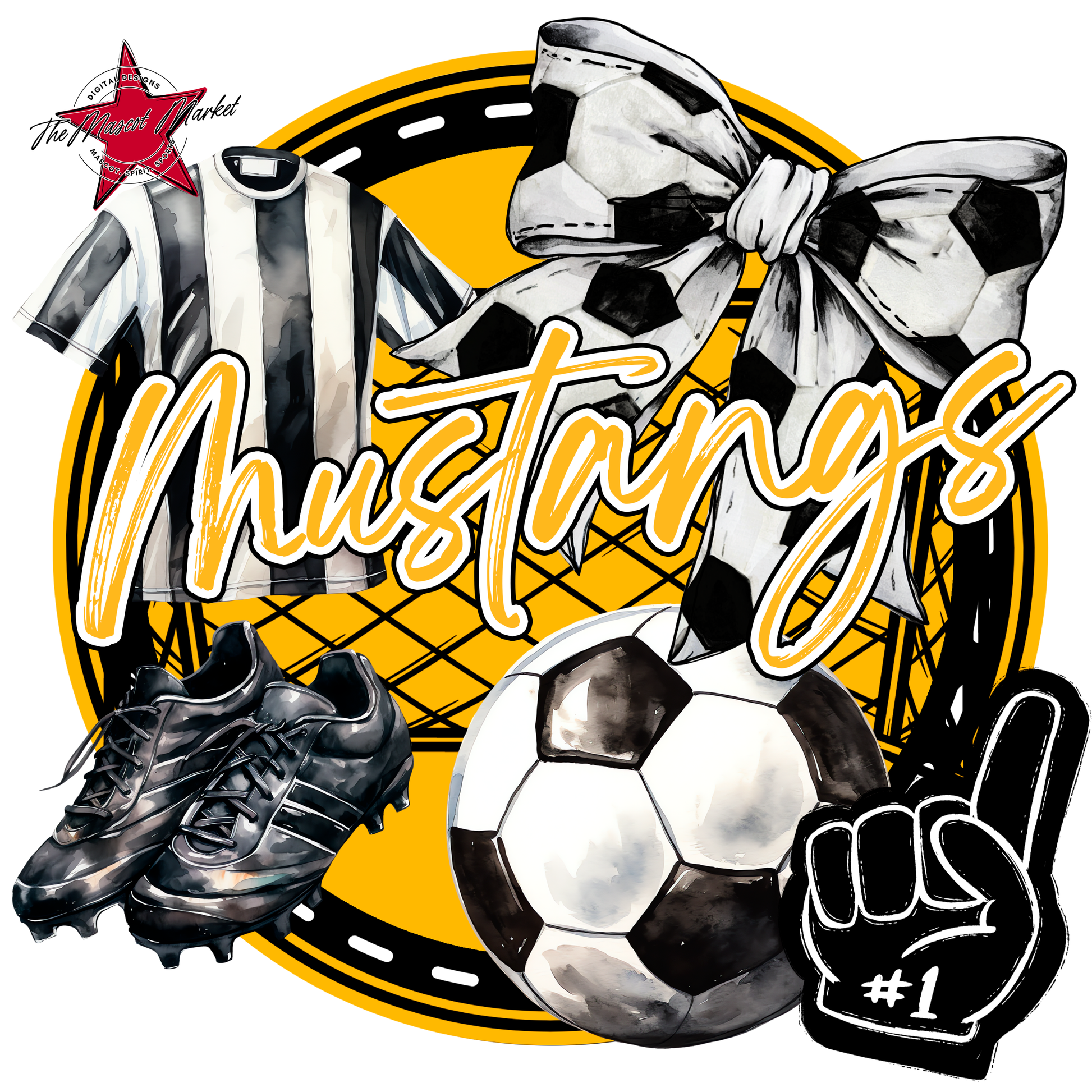 Mustangs Circle Soccer Design-Yellow