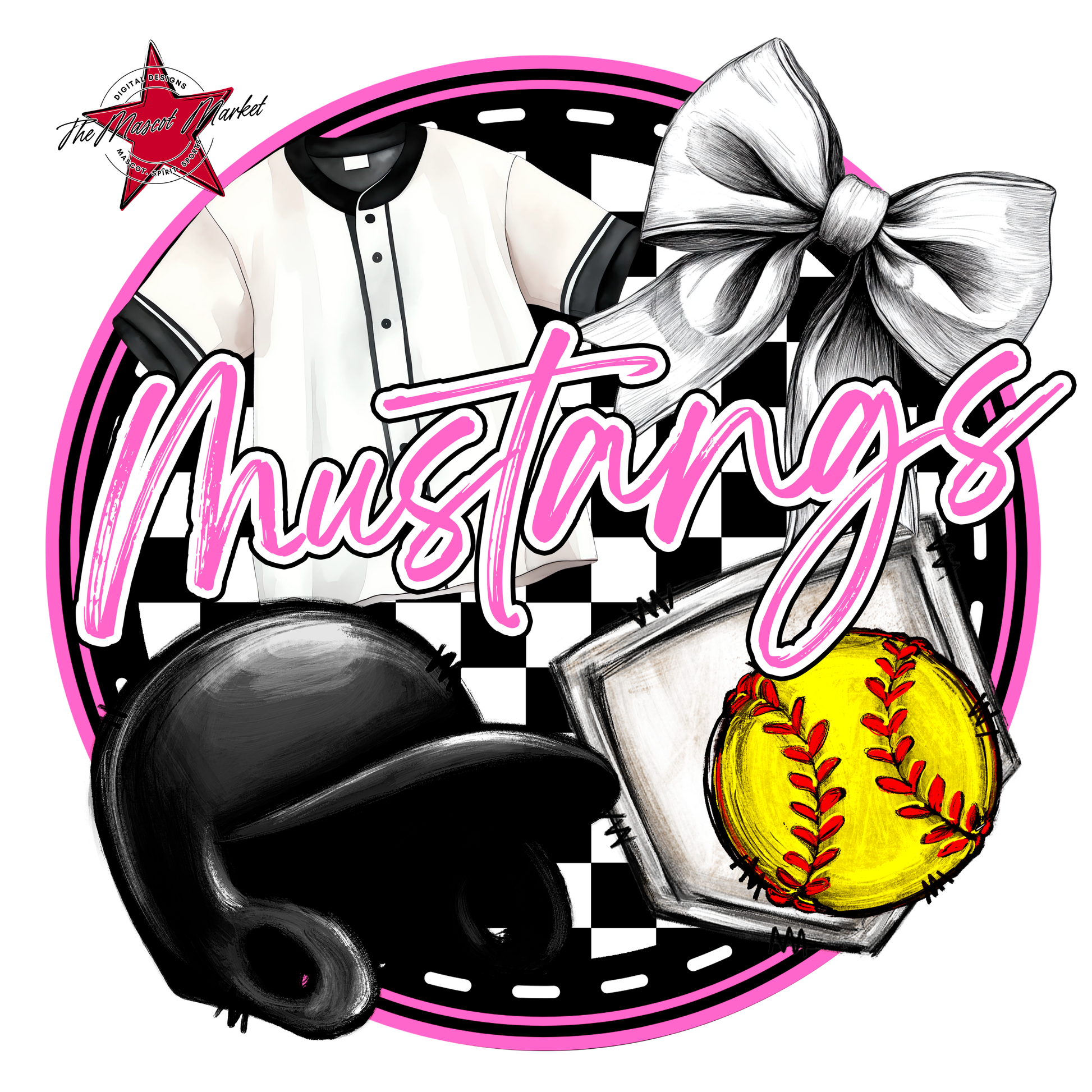 Mustangs Circle Softball Design-Baby Pink