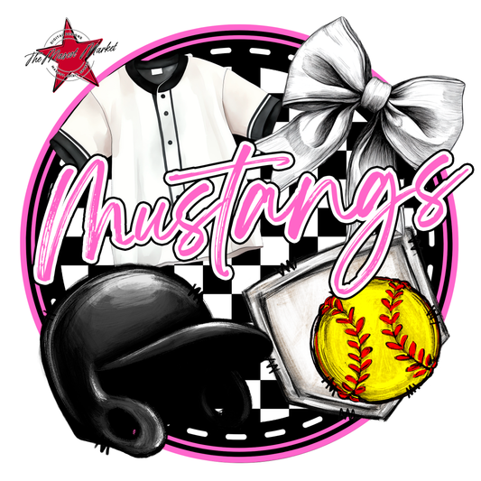 Mustangs Circle Softball Design-Baby Pink