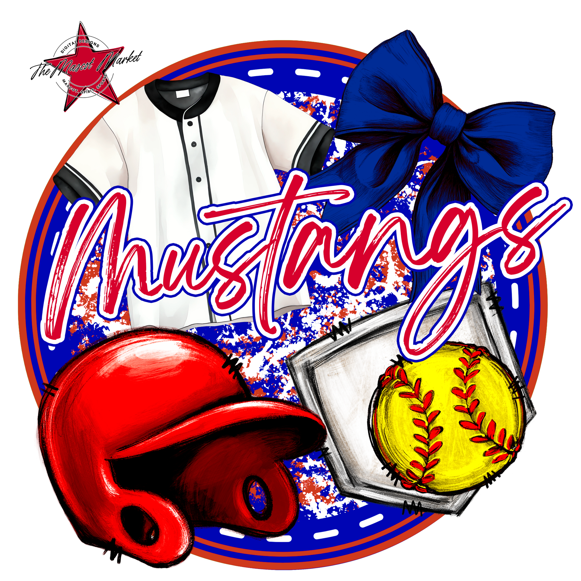 Mustangs Circle Softball Design-Blue-Red