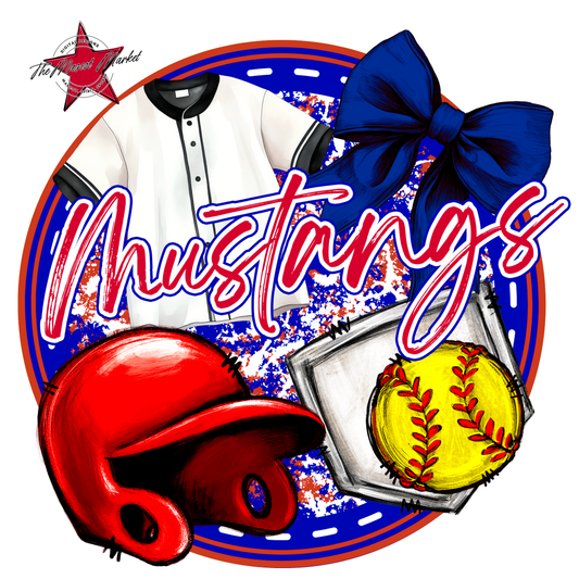 Mustangs Circle Softball Design-Blue-Red