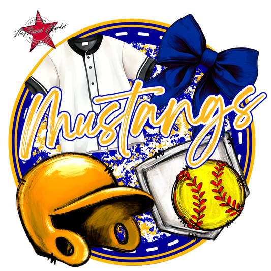 Mustangs Circle Softball Design-Blue-Yellow