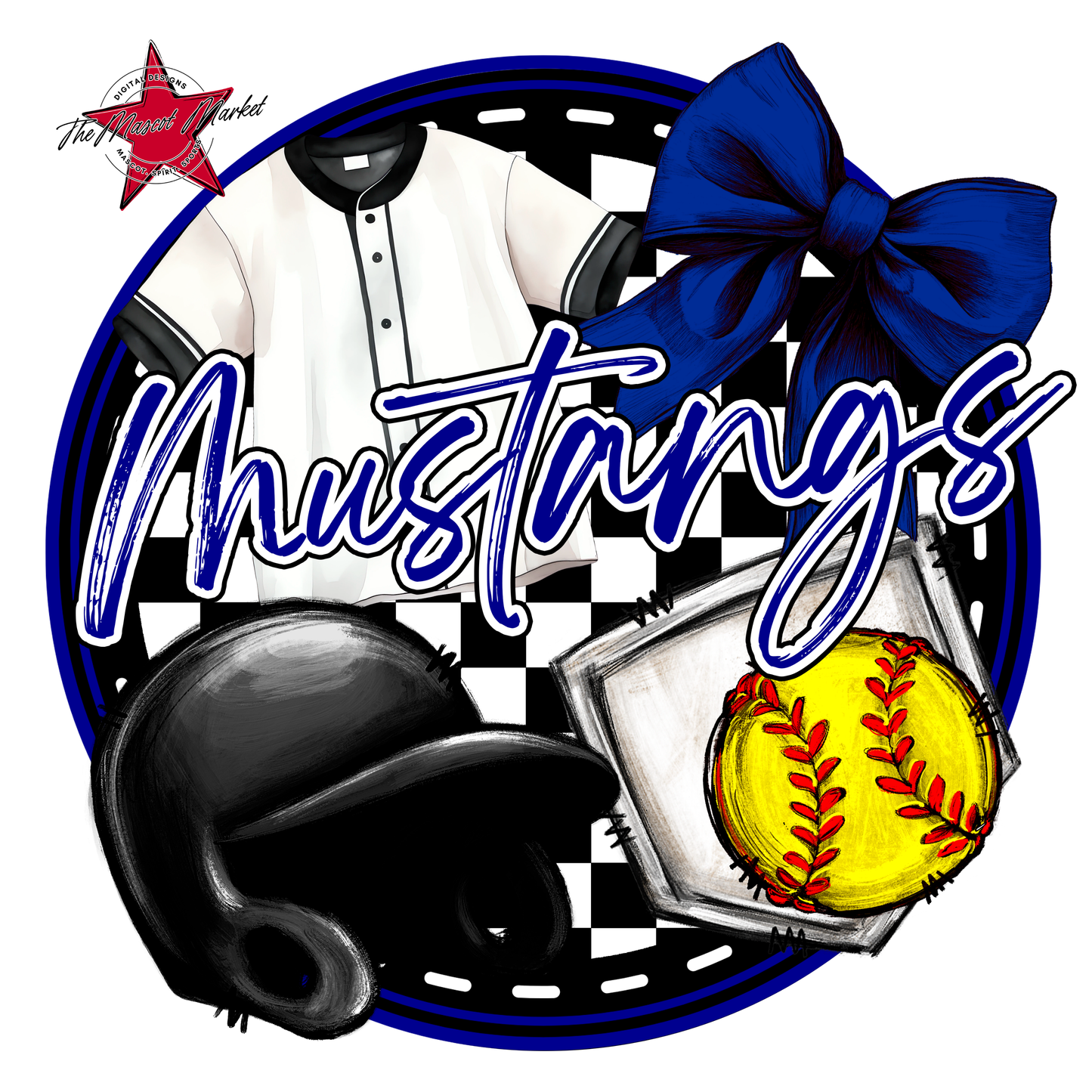 Mustangs Circle Softball Design-Blue