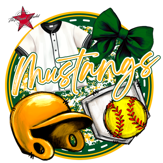 Mustangs Circle Softball Design-Green-Yellow
