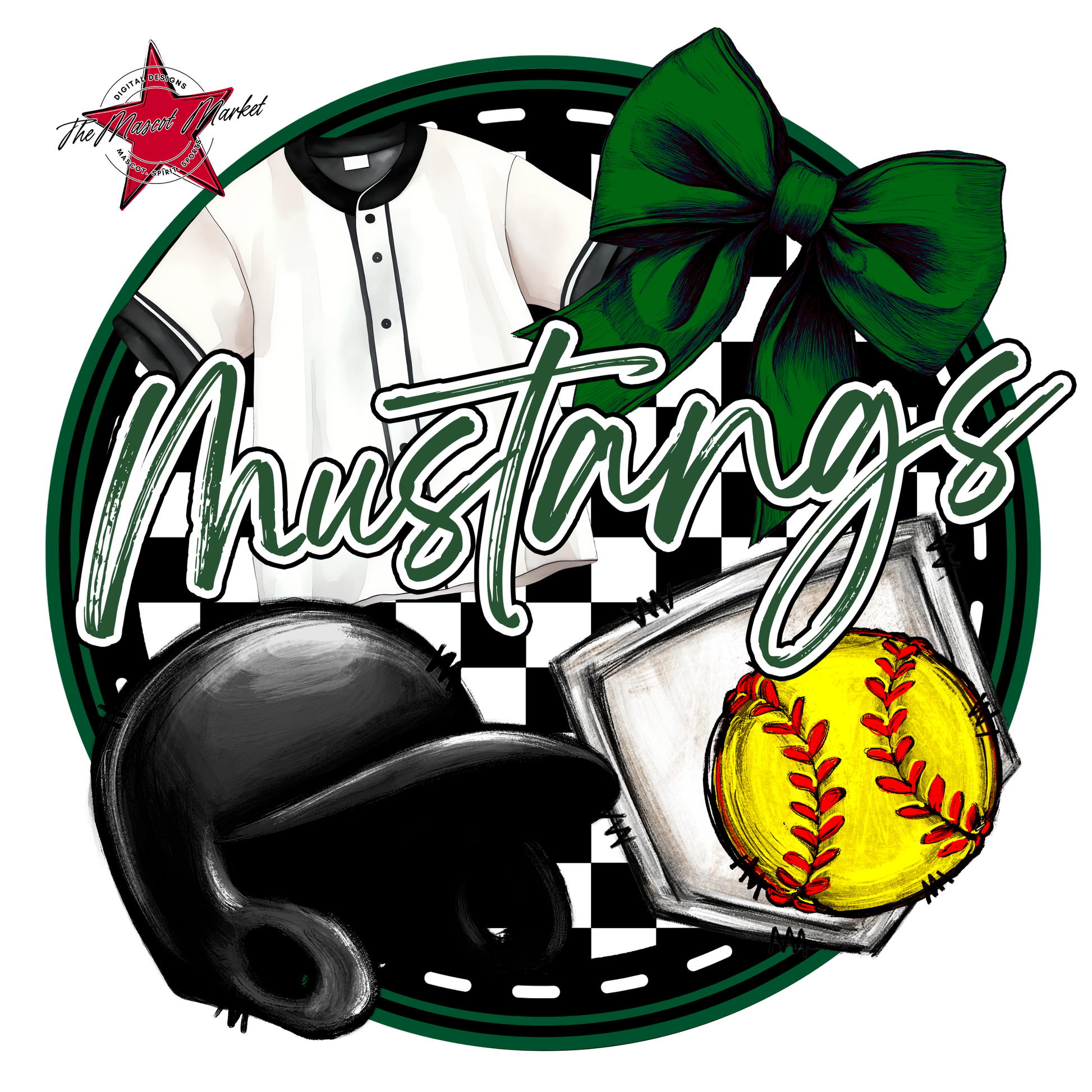 Mustangs Circle Softball Design-Green
