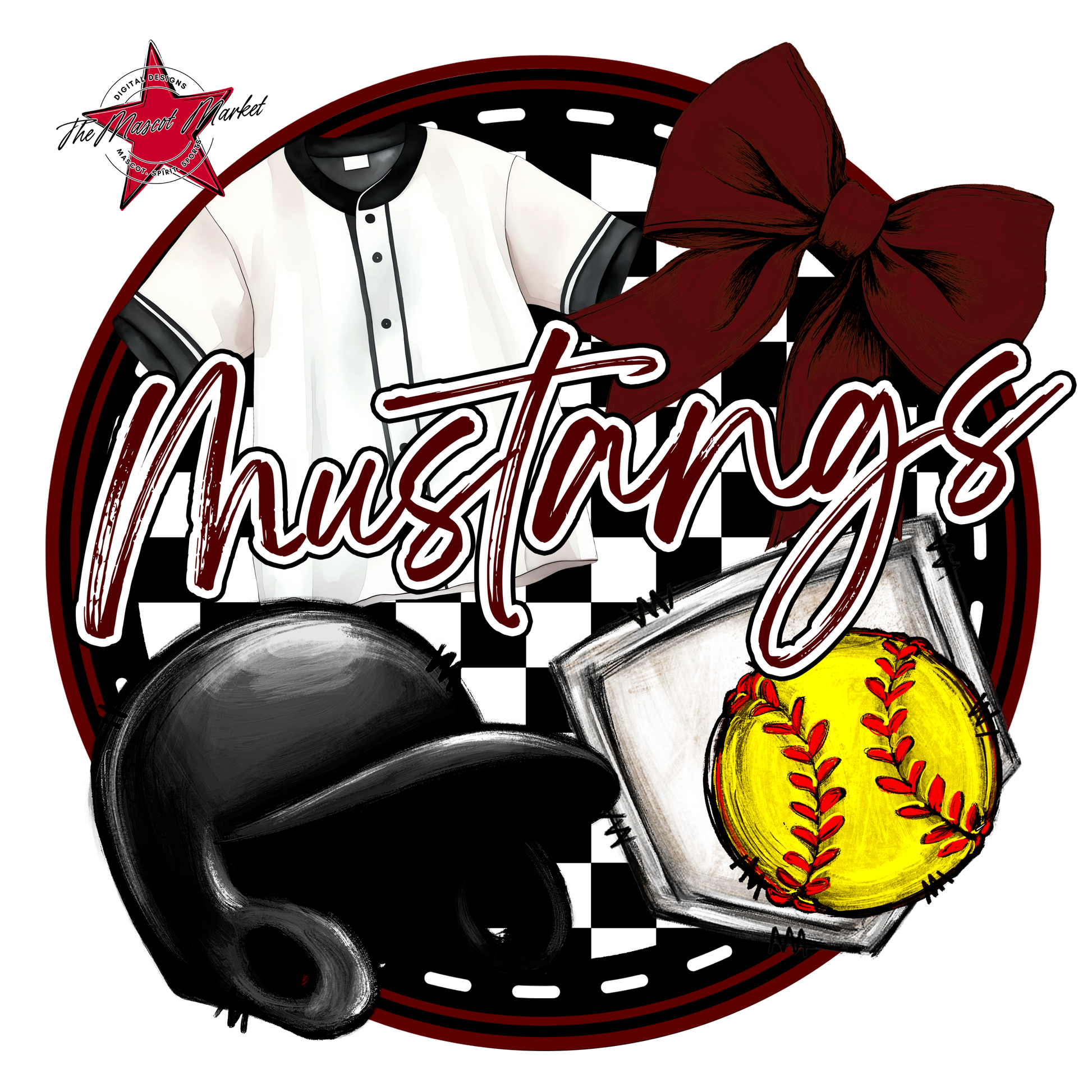 Mustangs Circle Softball Design-Maroon