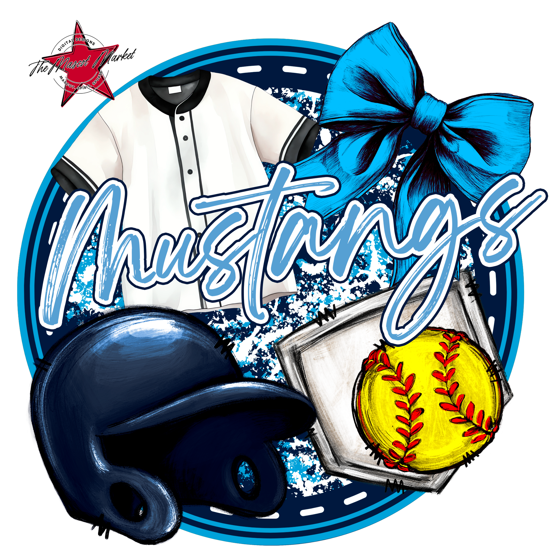 Mustangs Circle Softball Design-Navy-Carolina Blue