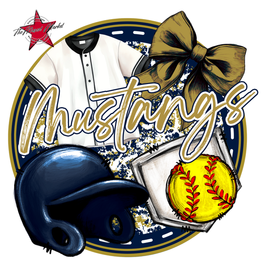Mustangs Circle Softball Design-Navy-Gold