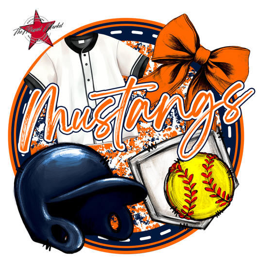 Mustangs Circle Softball Design-Navy-Orange
