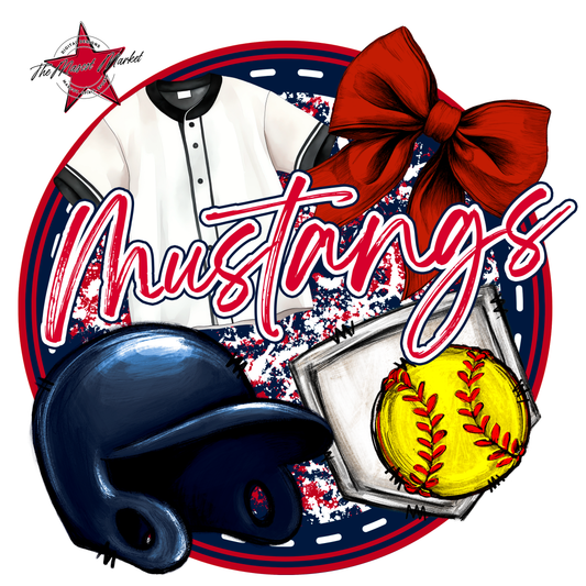Mustangs Circle Softball Design-Navy-Red