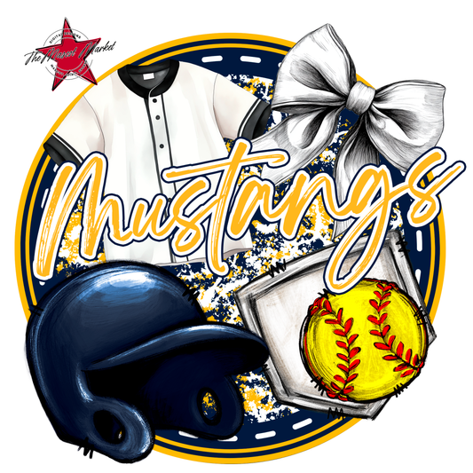 Mustangs Circle Softball Design-Navy-Yellow