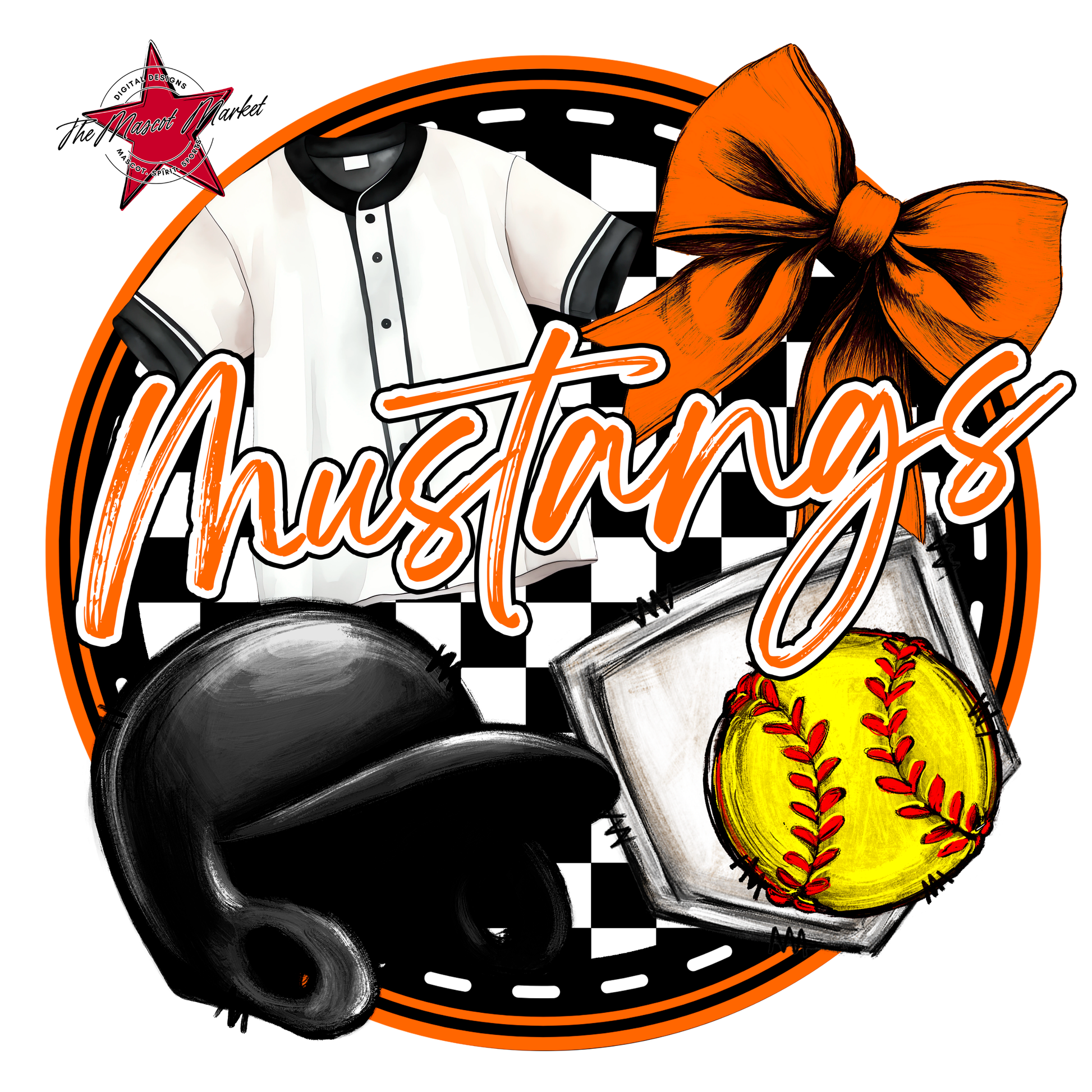 Mustangs Circle Softball Design-Orange