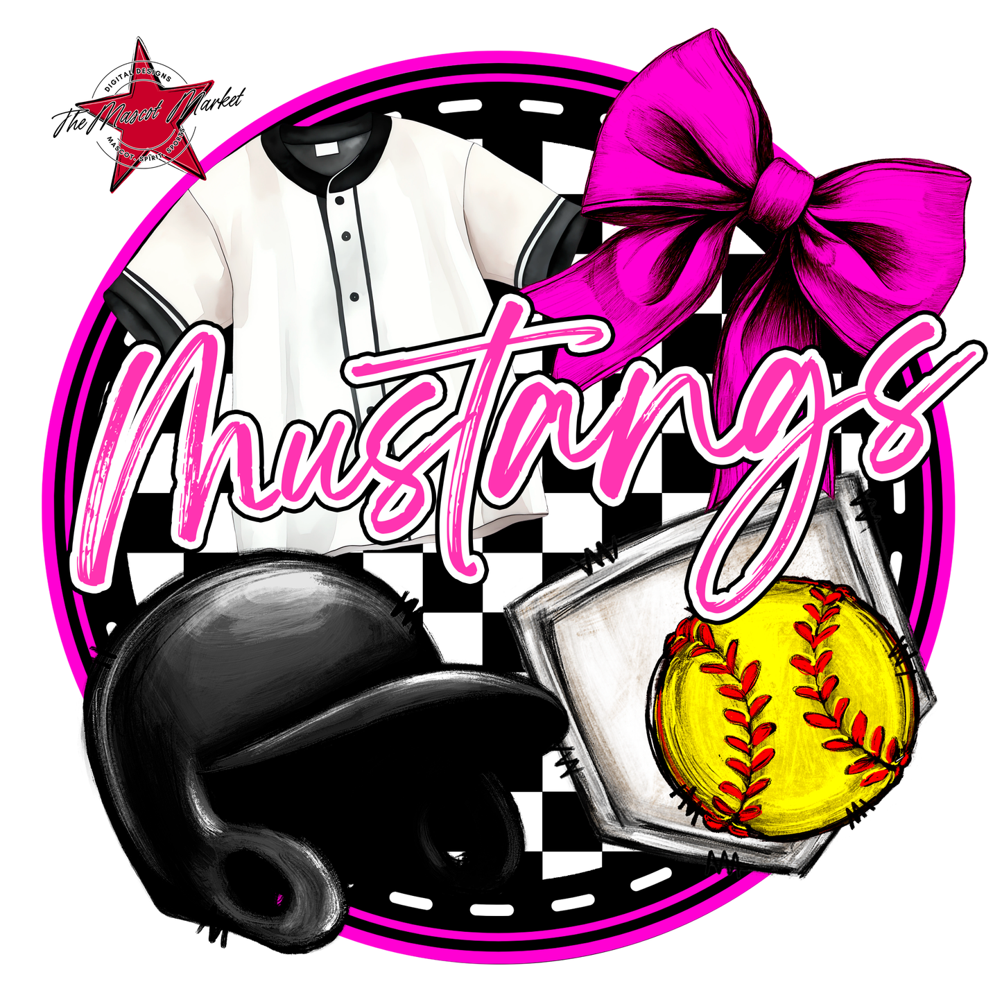 Mustangs Circle Softball Design-Pink