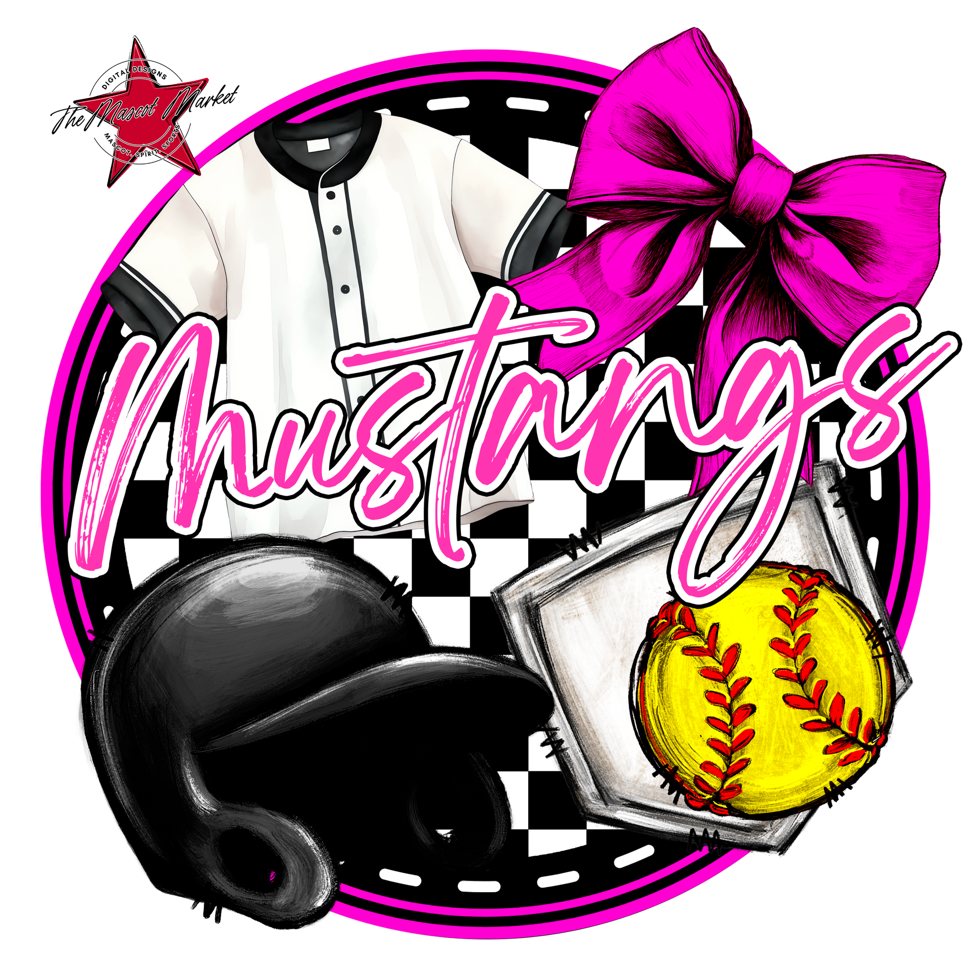 Mustangs Circle Softball Design-Pink