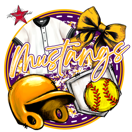 Mustangs Circle Softball Design-Purple-Yellow