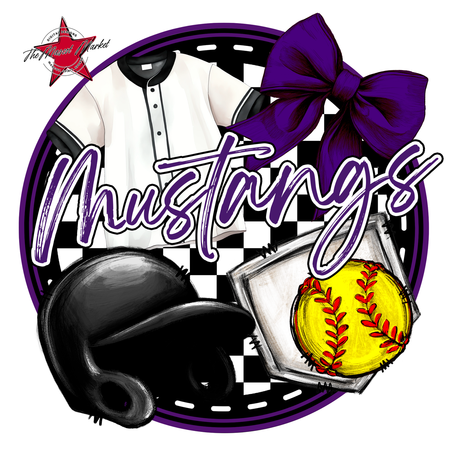 Mustangs Circle Softball Design-Purple
