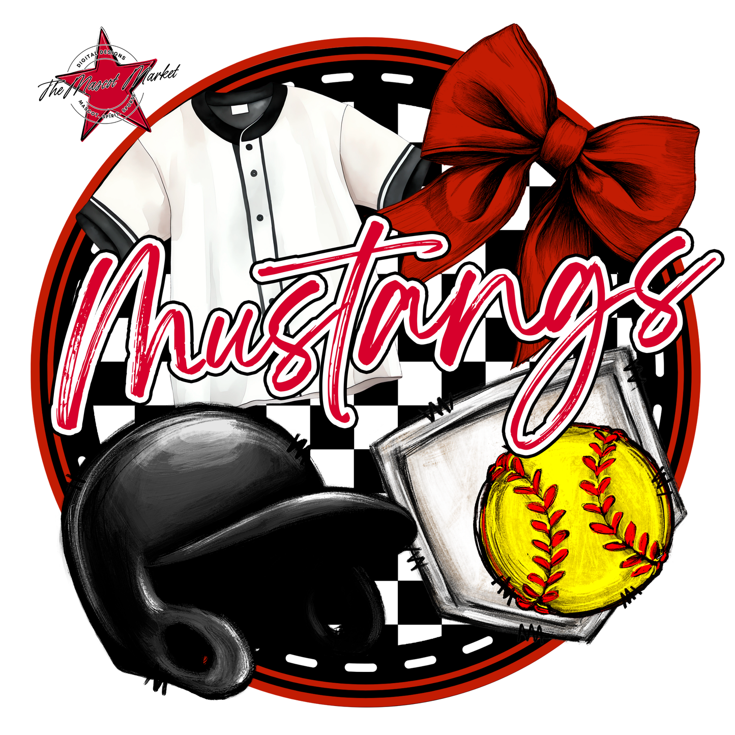Mustangs Circle Softball Design-Red