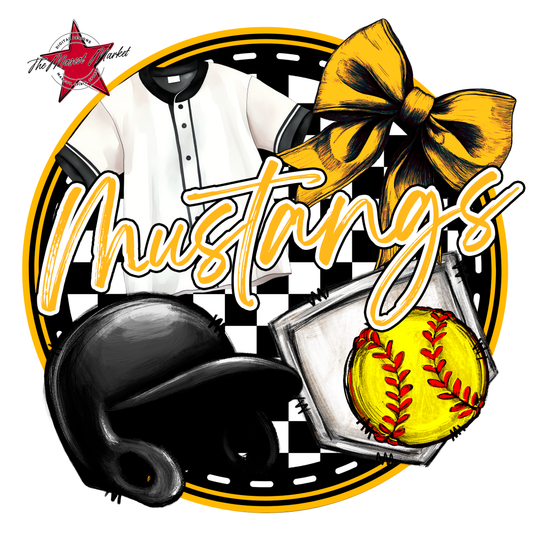 Mustangs Circle Softball Design-Yellow