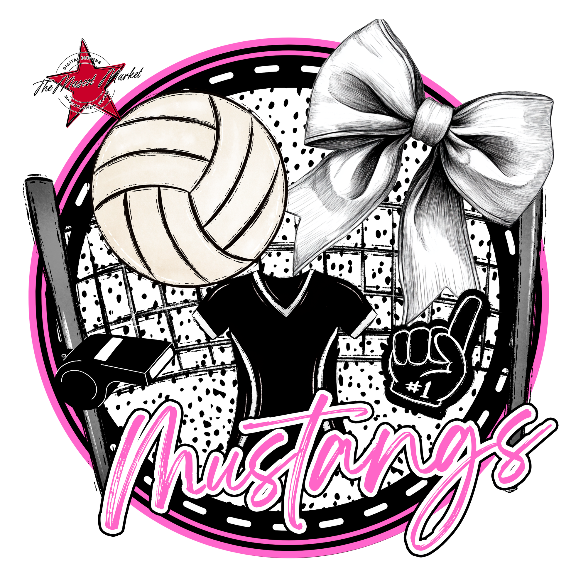 Mustangs Circle Volleyball Design-Baby Pink