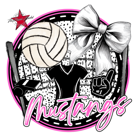 Mustangs Circle Volleyball Design-Baby Pink