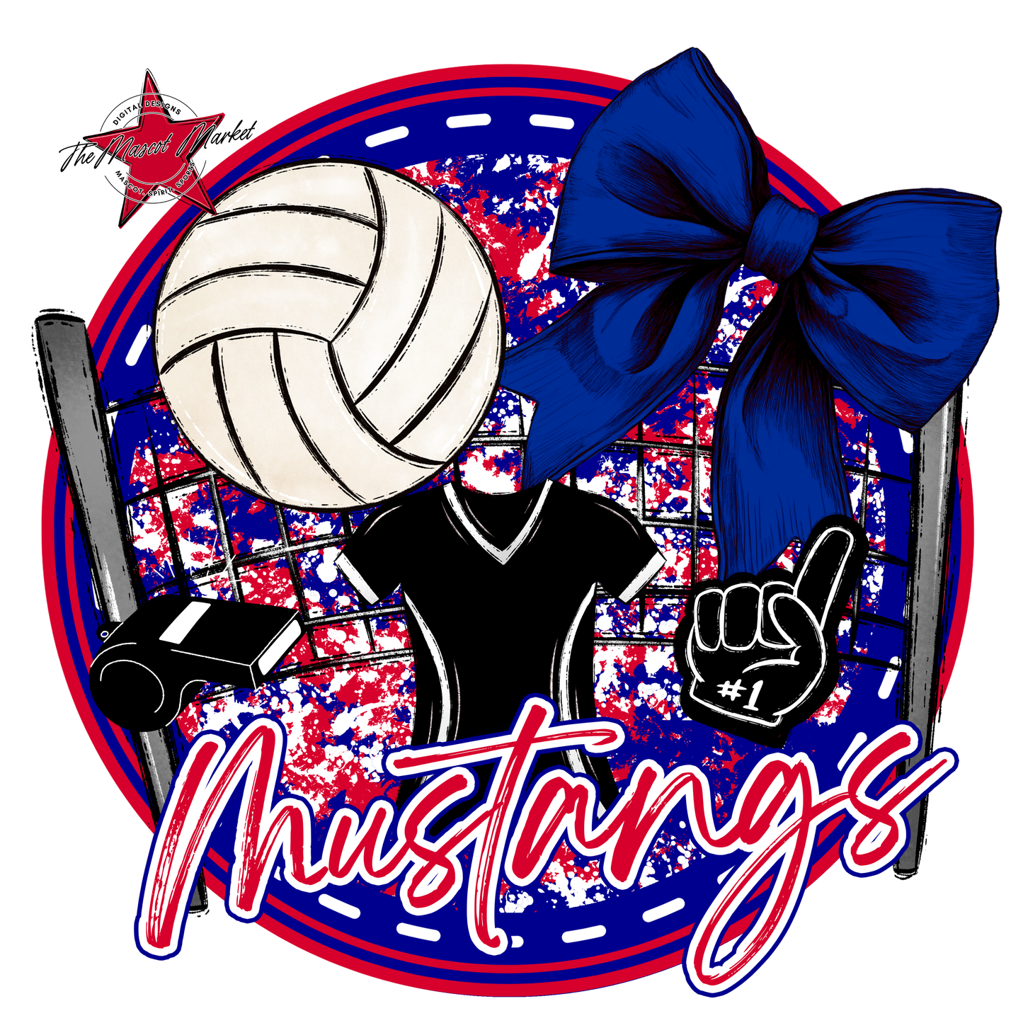Mustangs Circle Volleyball Design-Blue-Red