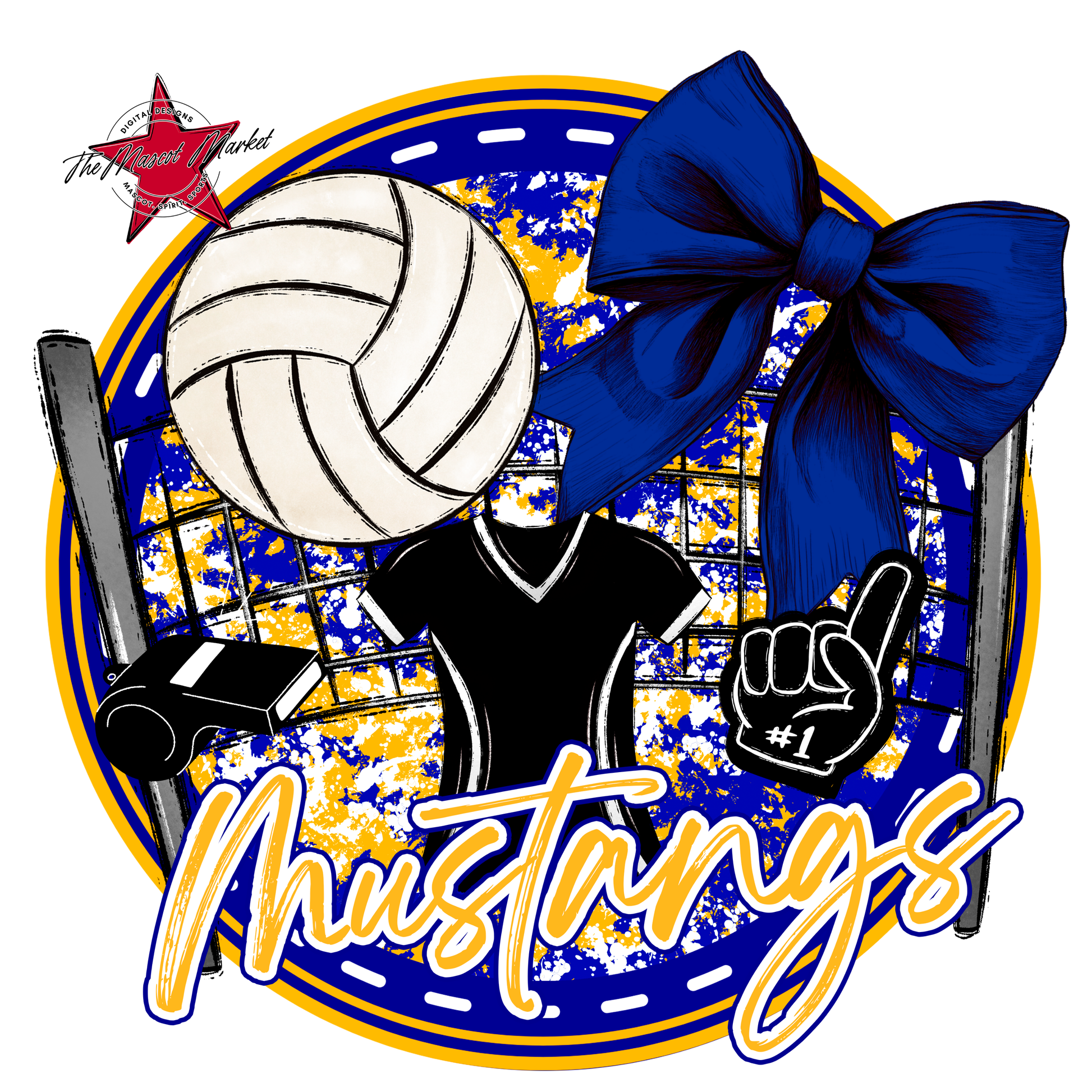 Mustangs Circle Volleyball Design-Blue-Yellow