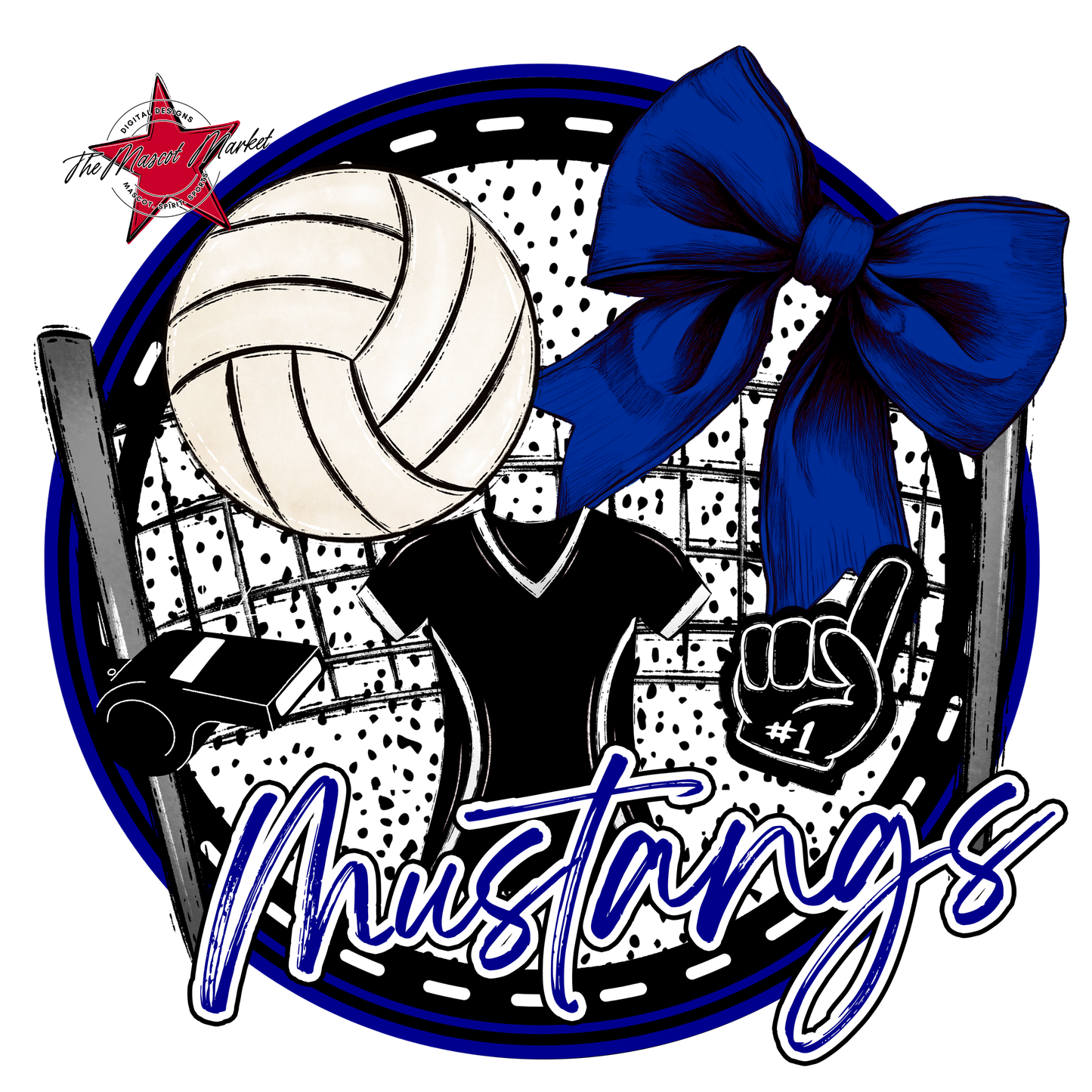 Mustangs Circle Volleyball Design-Blue