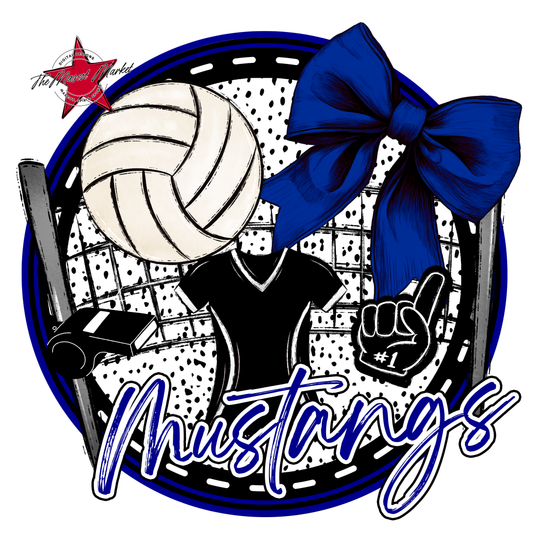 Mustangs Circle Volleyball Design-Blue