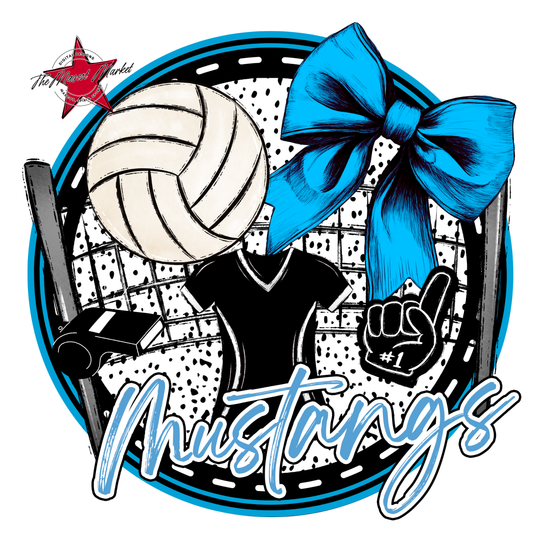 Mustangs Circle Volleyball Design-Carolina Blue