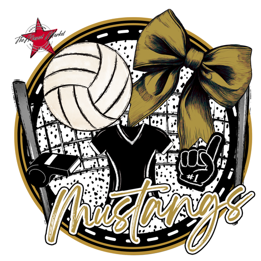 Mustangs Circle Volleyball Design-Gold