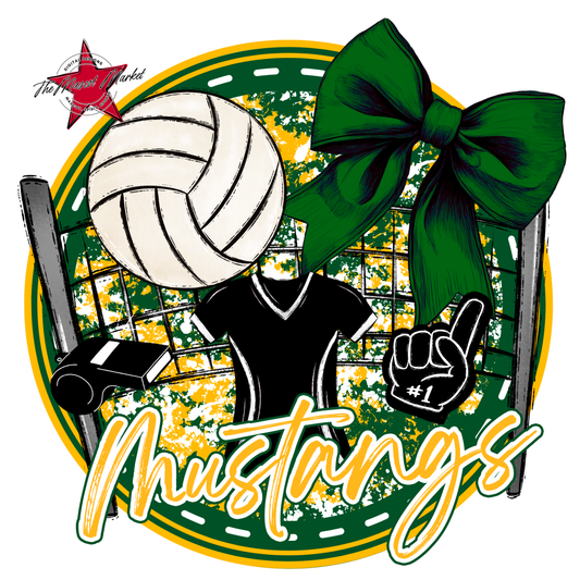 Mustangs Circle Volleyball Design-Green-Yellow