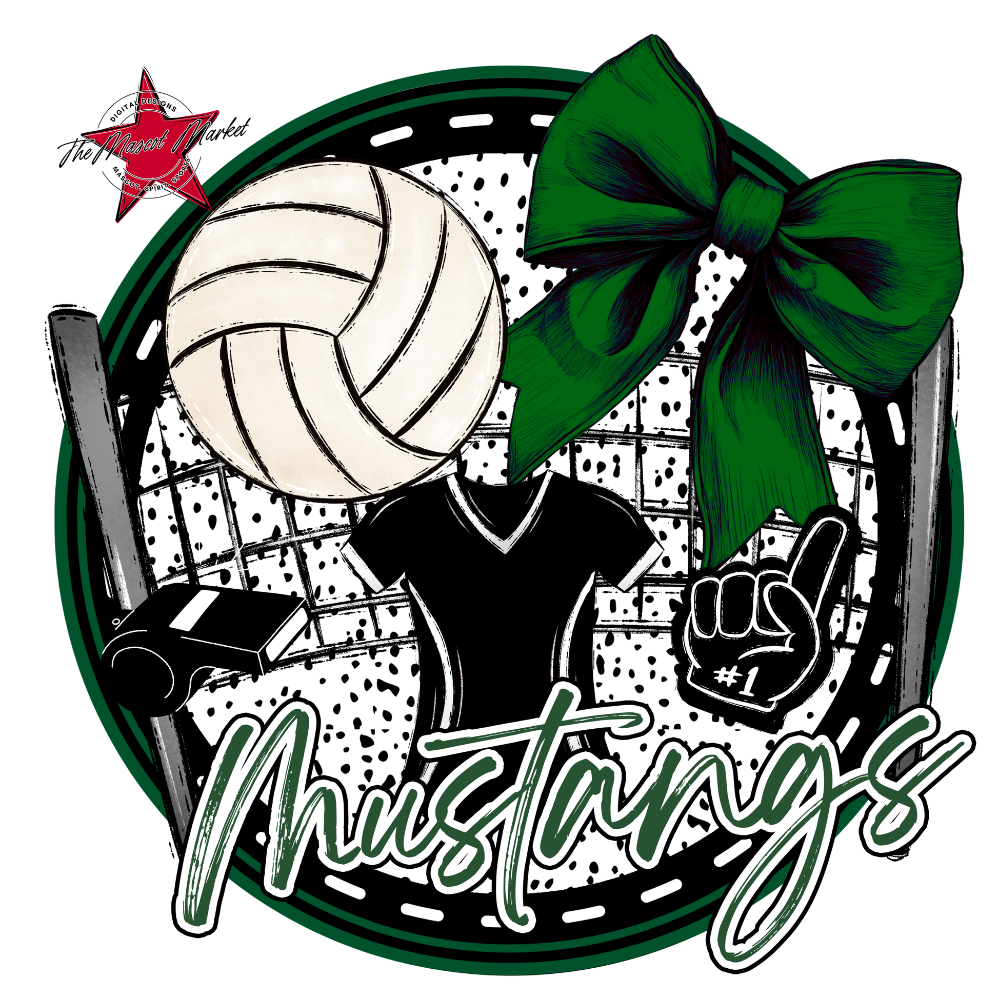 Mustangs Circle Volleyball Design-Green