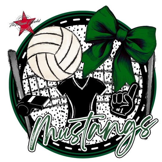 Mustangs Circle Volleyball Design-Green
