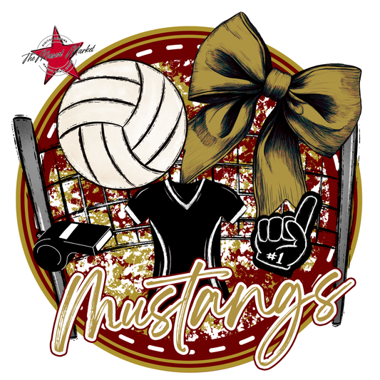 Mustangs Circle Volleyball Design-Maroon