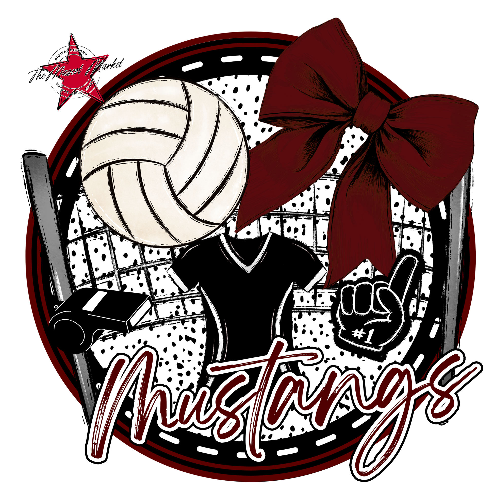 Mustangs Circle Volleyball Design-Maroon