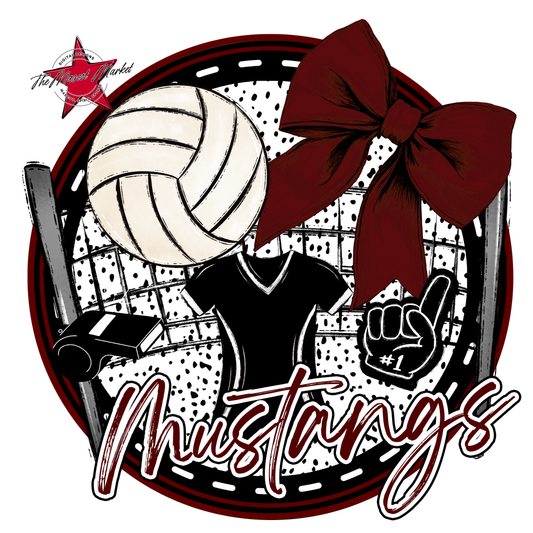 Mustangs Circle Volleyball Design-Maroon