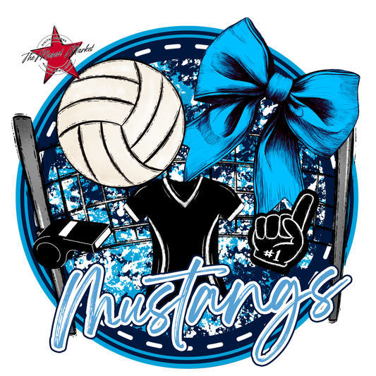 Mustangs Circle Volleyball Design-Navy-Carolina Blue