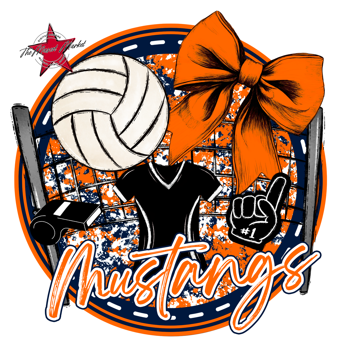 Mustangs Circle Volleyball Design-Navy-Orange