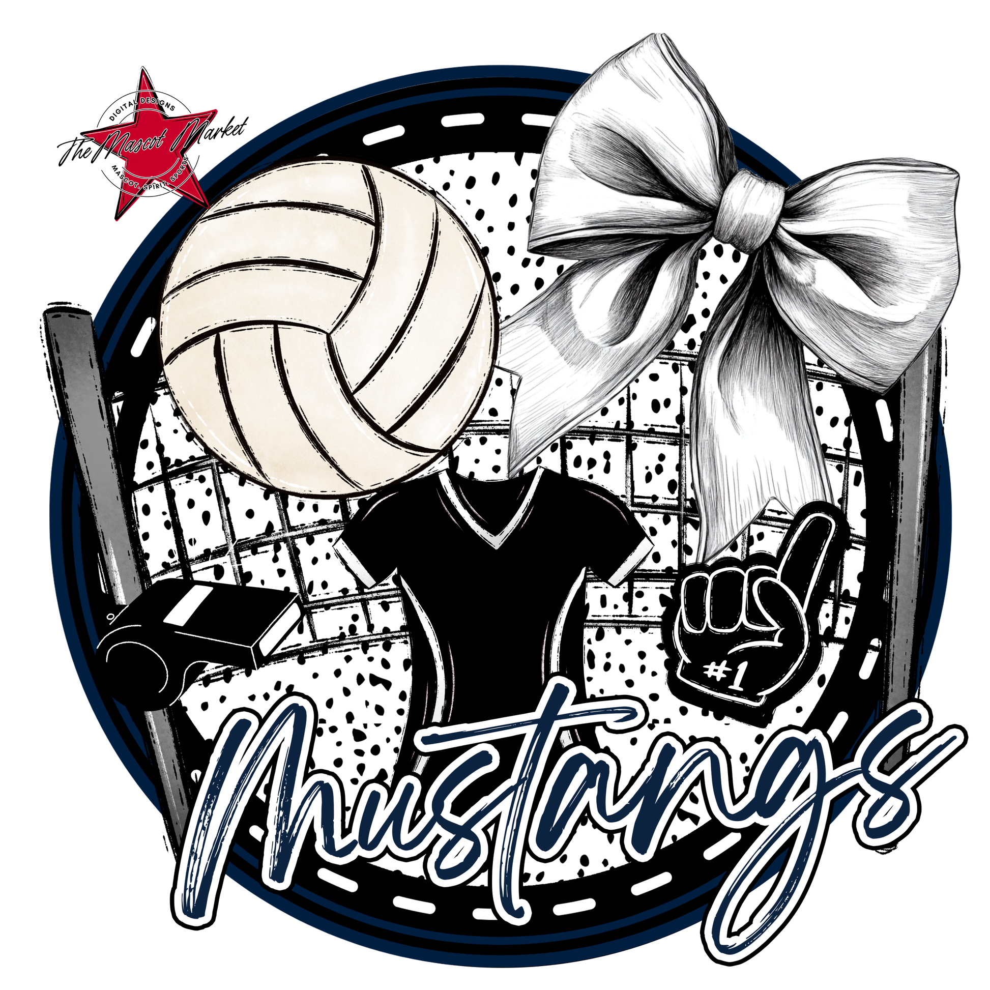 Mustangs Circle Volleyball Design-Navy