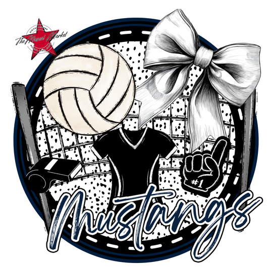 Mustangs Circle Volleyball Design-Navy