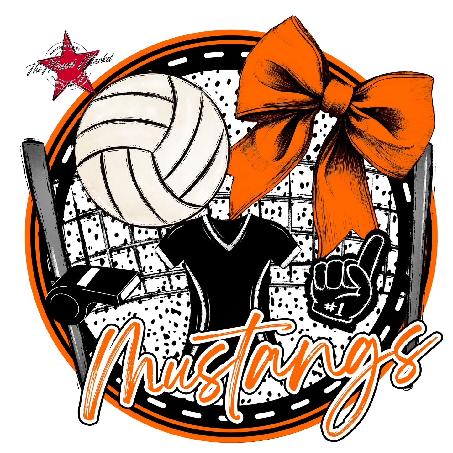Mustangs Circle Volleyball Design-Orange