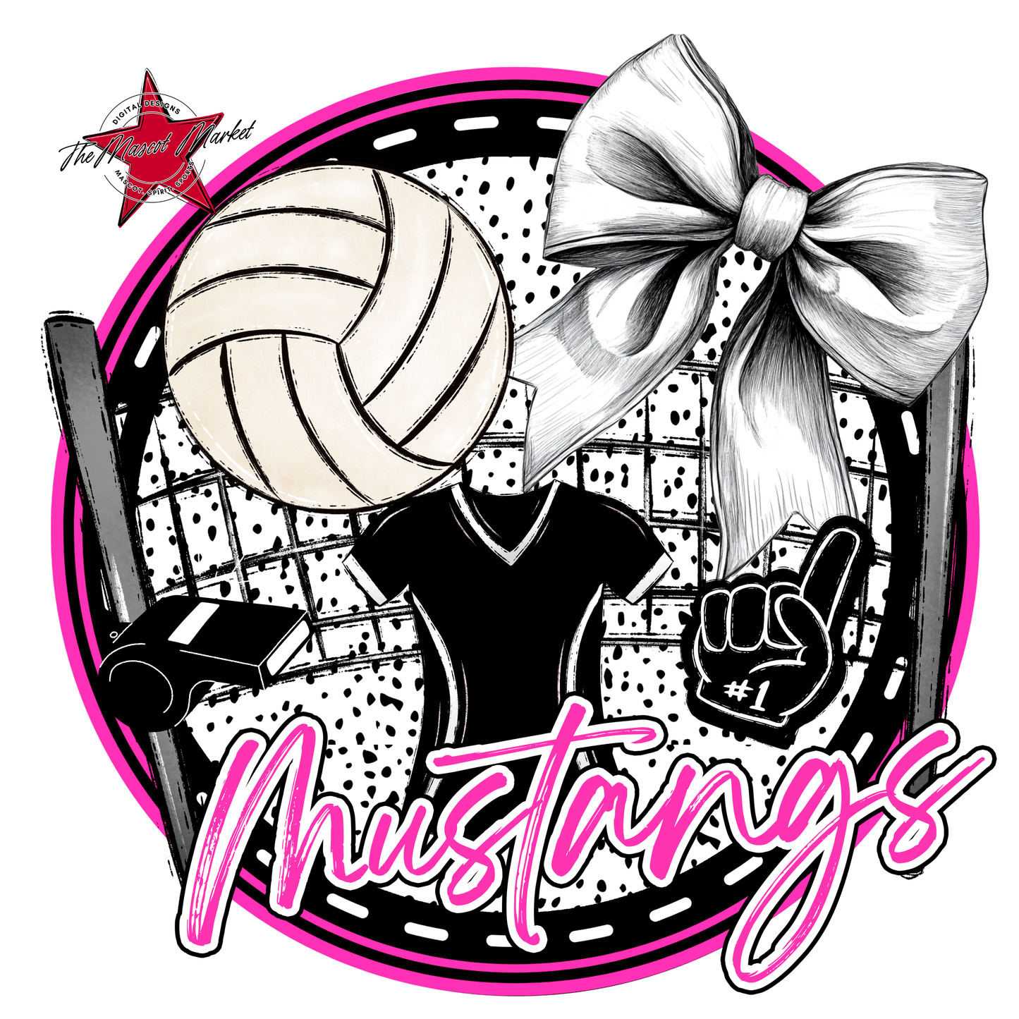 Mustangs Circle Volleyball Design-Pink