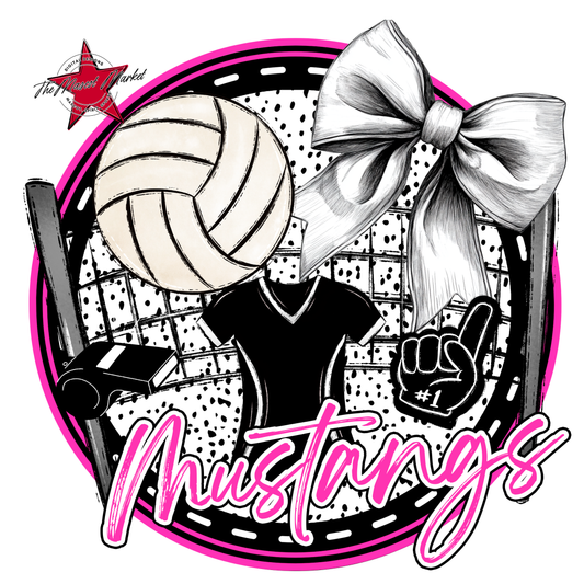 Mustangs Circle Volleyball Design-Pink