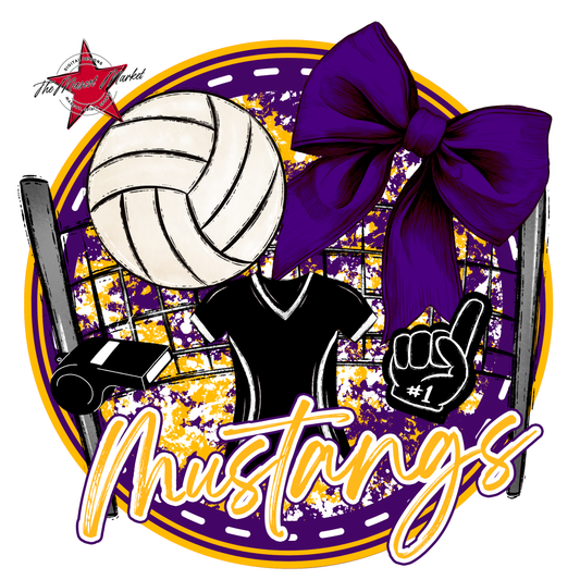 Mustangs Circle Volleyball Design-Purple-Yellow