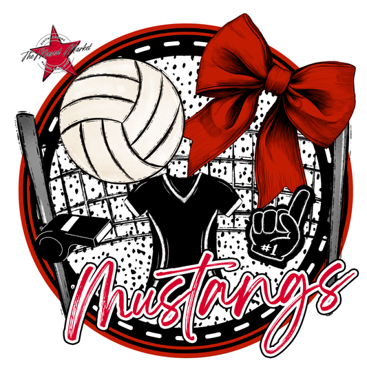 Mustangs Circle Volleyball Design-Red