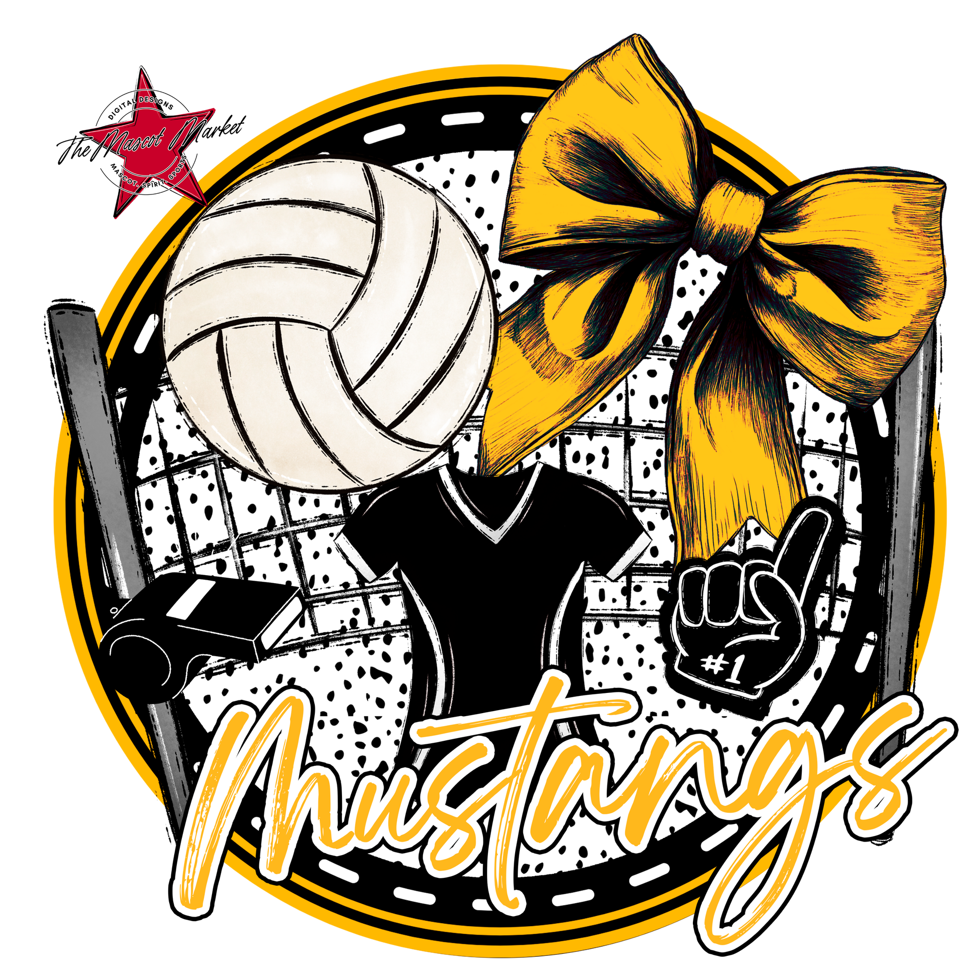 Mustangs Circle Volleyball Design-Yellow