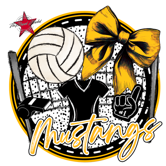 Mustangs Circle Volleyball Design-Yellow