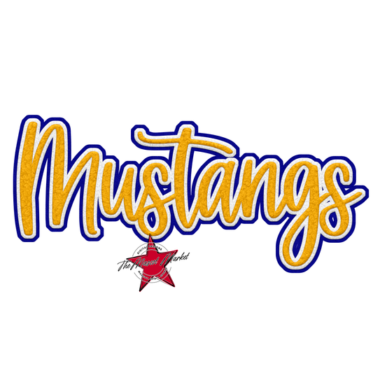 Mustangs Faux Chenille Patch-Blue-Yellow