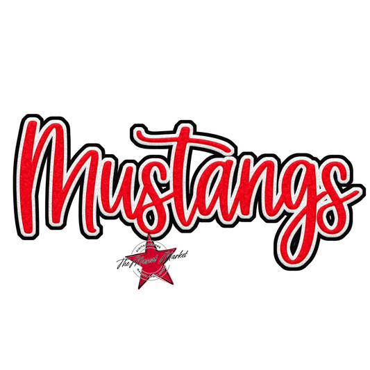 Mustangs Faux Chenille Patch-Bright Red
