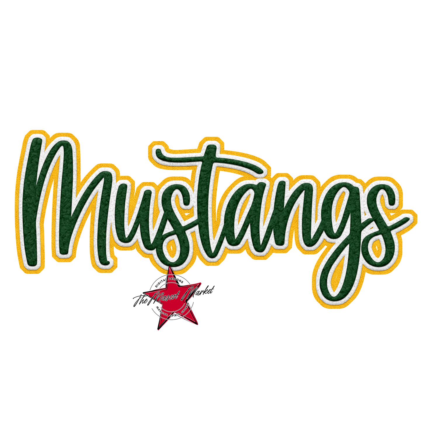Mustangs Faux Chenille Patch-Green-Yellow